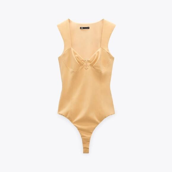 Zara Yellow Sweetheart Neckline Bodysuit Women’s Size XS - Picture 7 of 8